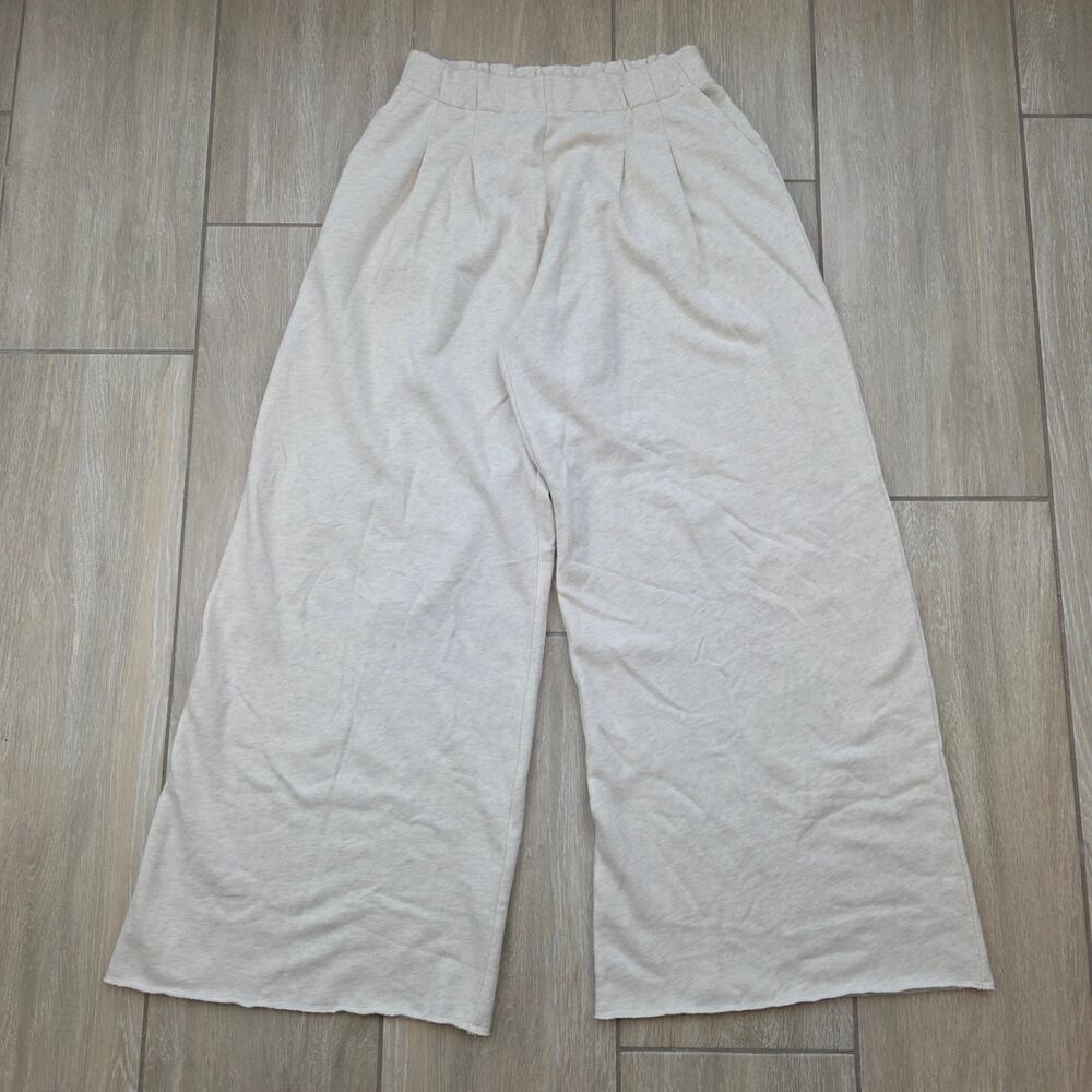 Aerie Street Trouser Wide Leg Sweatpants Medium Oatmeal Fleece Pleated M New